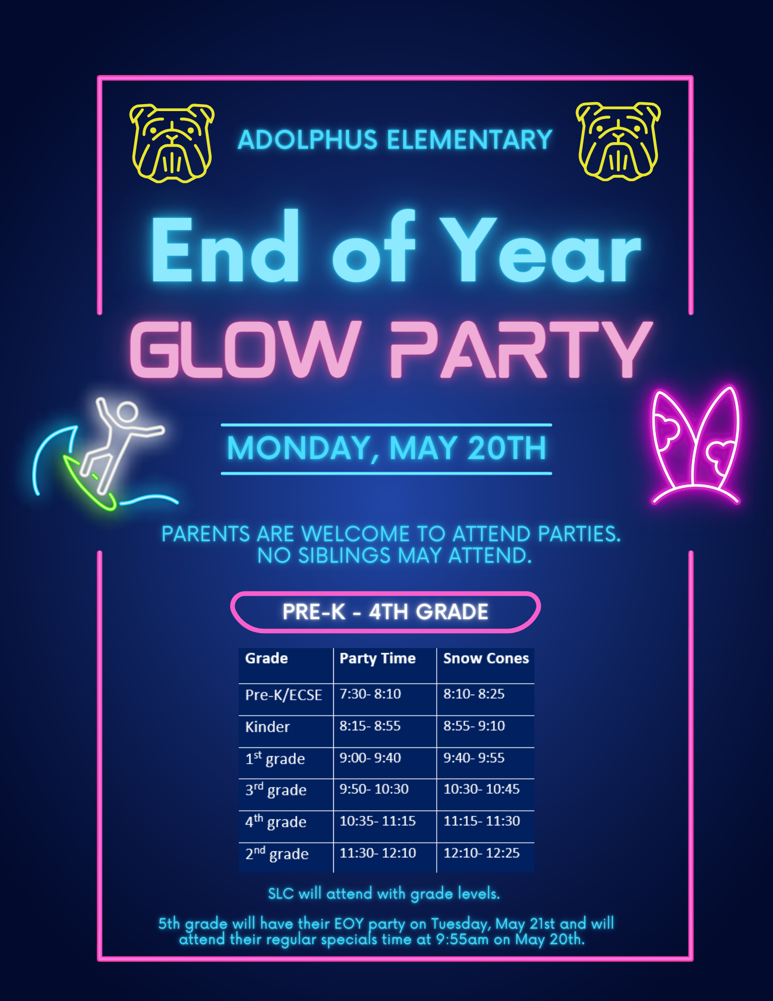 Parent Flyer End of Year Glow Party 2024