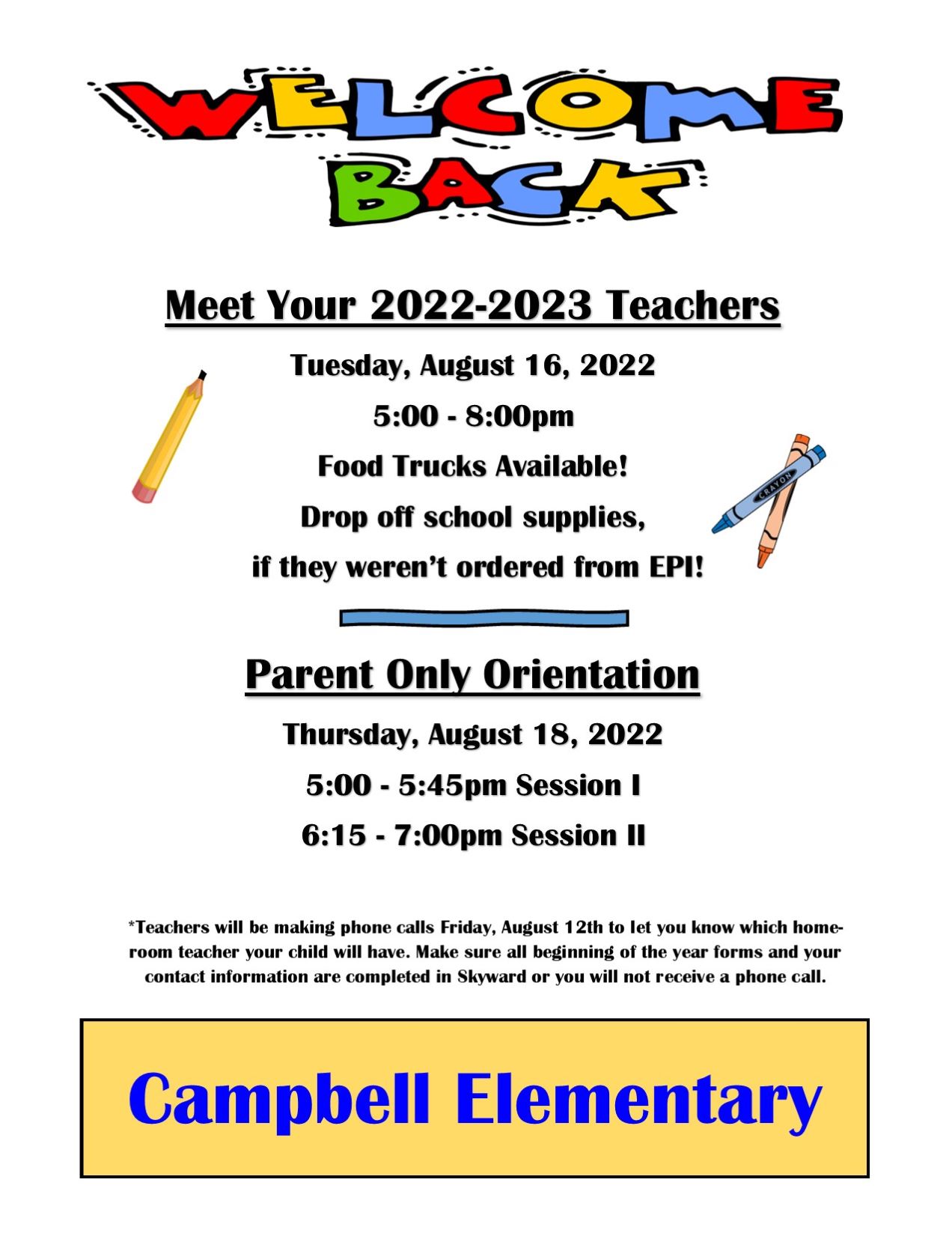 2022-2023 Meet the Teacher - Parent Orientation Flyer