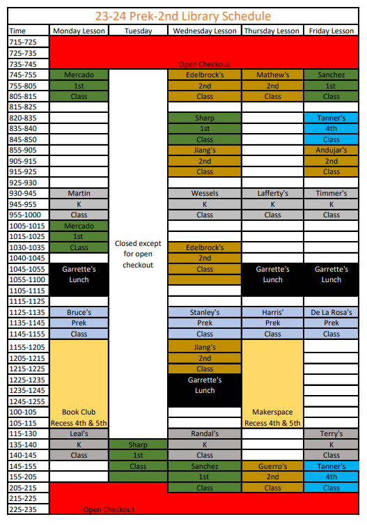 K-2nd Schedule