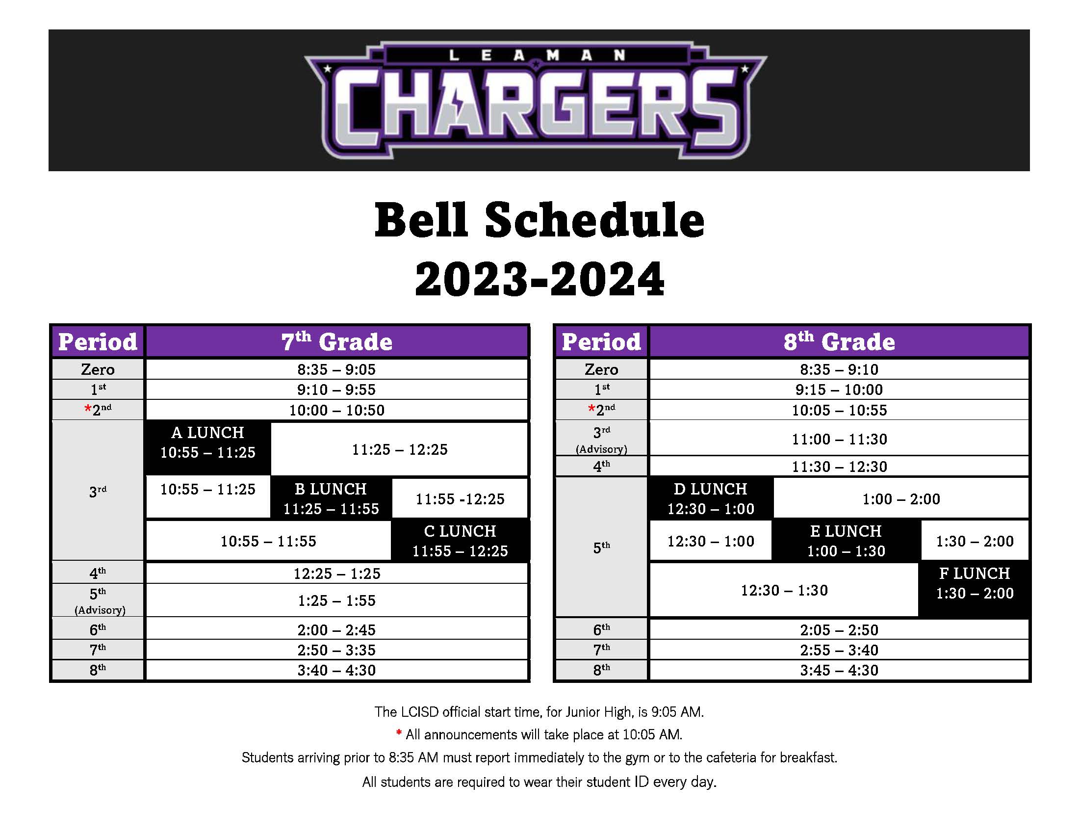 Split Bell Schedule - LEAMAN 23.24