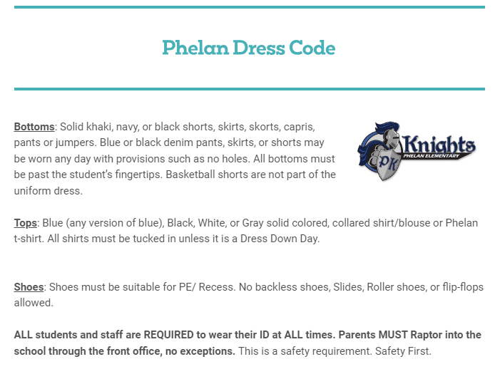phelan dress code